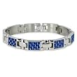 Titanium Men's Link Bracelet with Blue Carbon Fiber Accents 10mm Wide -7.75 Inches