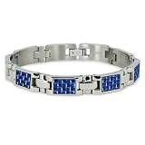 Titanium Men's Link Bracelet with Blue Carbon Fiber Accents (10mm Wide) 7.75 Inches