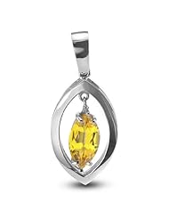 CleverEve Designer Series Elegant Marquise Shaped Sterling Silver Pendant w/ 13mm Marquise Cut Genuine Citrine Center Stone