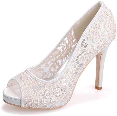 Favebridal Women's Lace Open Peep Toe Pumps Heels Sandals Wedding Bridal Shoes ZXF6041-01 Ivory US8.5