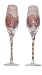 ArtisanStreet's Tall Light Blue Champagne Glasses - Set of 2. Flutes Feature Light Pink with a Swirl of Gold in the Stem. Hand Painted, One of a Kind, Signed by Artisan.