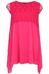 Plus Size Lace Cap Sleeves Scoop Neck Chiffon Tunic 