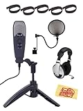 CAD U3 Limited Edition USB Studio Recording Microphone Bundle with Headphones, Velcro Cable Ties, Pop Filter, and Polishing Cloth - Midnight Blue