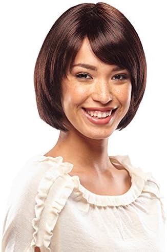 WY Blue Sky Girl Women 13inch Brownish Red Short Full Straight Layered Medium Side Swept Bangs Fringe Synthetic Wig Hairs Bob Wig Chic + Free Wig Cap