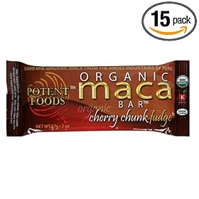 POTENT FOODS&reg; Organic Maca Bar&trade;, Cherry Chunk Fudge, 2-Ounce Bars (Pack of 15)