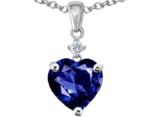 1.80 cts 14K White Gold Plated 925 Sterling Silver Heart Shaped Created Sapphire Pendant