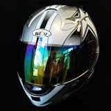 Motorcycle Street Bike Silver Star Full Face Adult Helmet