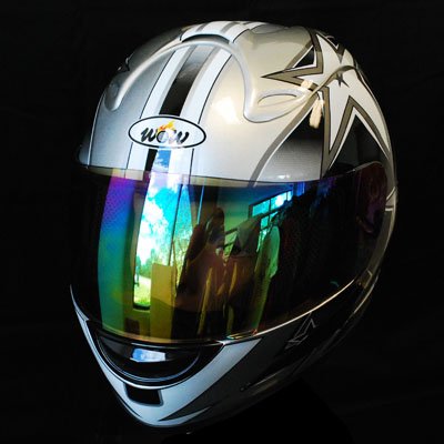 Motorcycle Street Bike Silver Star Full Face Adult Helmet