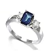 Bling Jewelry Sterling Silver 1.5 ct Emerald Cut Blue Sapphire Color CZ Three Stone Engagement Ring