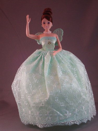 Elegant Green Ball Gown with Fairy Wings Made to Fit the Barbie Doll