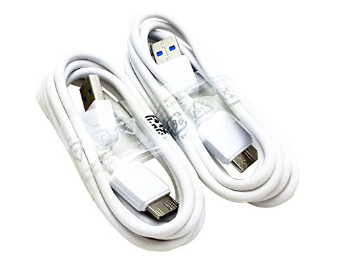 Two (2) Pack White 5 Foot Micro USB 3.0 Data Charging Cables for Samsung Galaxy S5 / Note 3