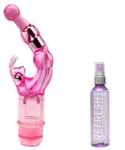Crystal Stimulator Naughty Multiple Speeds Waterproof G Spot Rabbit Vibrator + RefreshTM Toy Cleaner, 4 Fluid Ounce