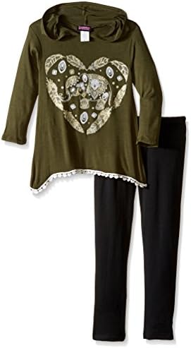 Kidz Concepts Girls' Big Girls' Jersey 3/4 Sleeve Hoodie with Crochet Screenprint and Legging Set