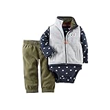 カーターズ Carter's ロンパース ボディスーツ 長袖 ＆ フリース ベスト ＆ パンツ 豪華3点セット 3-Piece Vest Set NB (50-55cm)
