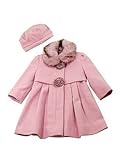 Rothschild Girls Winter Wool Princess Coat with Rosettes and Mathing Beret 2t-5 (5, Pink)