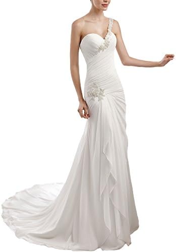 Ankang Women's Sweetheart One-shoulder Beads Beach Wedding Dress for Women 2016 (14, Ivory)