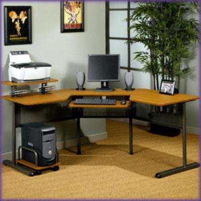 Power Center III Corner Computer Desk in Pewter and Teak Finish By Studio RTA Furniture