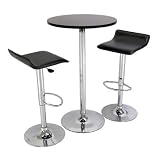 3 pc Pub Set, Table & Airlift Stool, Chrome (Black) (39.8H x 23.7W x 23.7D)