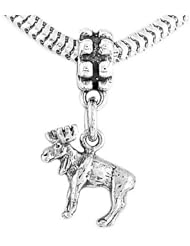 Sterling Silver Three Dimensional Small Moose Dangle Bead Charm