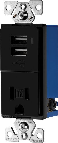 Eaton TR7740BK Combination USB Charger with Tamper Resistant Receptacle, 2-Pole, 3-Wire Grounding, Black