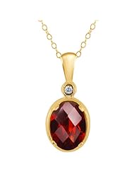1.41 Ct Checkerboard Red Garnet and White Diamond 14k Yellow Gold Pendant