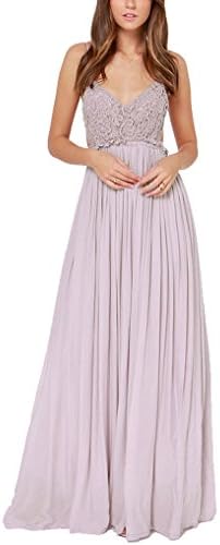 Oure Women Sexy Bohemian Embroidery Backless Pleat Maxi Full Dress (XS, Lavender)