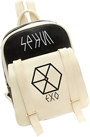 Xingdi Kpop Idol EXO Member SEHUN Logo PU Backpack School Bags Shoulder Bags (Black)