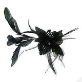 Rosallini Faux Feather Nylon Flower Corsage Brooch Pin Hair Clip Black