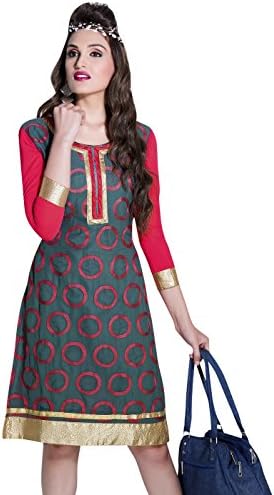 G Tex Inc Women's Faux Georgette Party Wear Embroidered Kurti XL Violet & Pink
