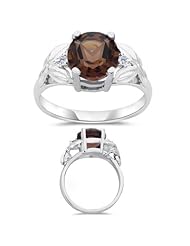 0.04 Cts Diamond & 2.85 Cts Smokey Quartz Ring in 10K White Gold