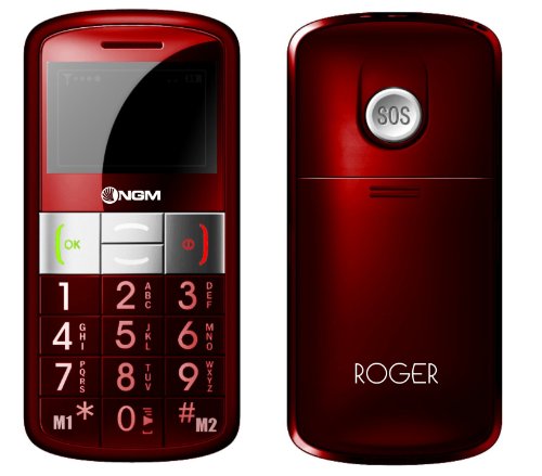 NGM Roger GSM DualBand Großtasten-Handy (5,5 cm (2,2 Zoll) Mono-Display, 5 Megapixels Kamera, SOS Notruftaste, FM-Radio) rot