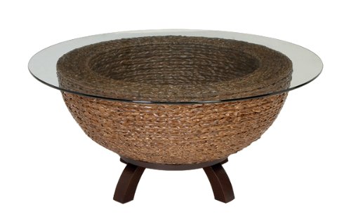 Wicker and Glass Contemporary Coffee Table