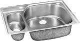 Elkay Gourmet Collection LCGR3322L3 33 Top Mount Double Bowl Stainless Steel Sink with 18-Gauge, 8 Large Bowl Depth, Self-Rim and Small Bowl On Left: 3 Holes