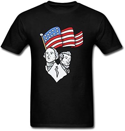 Malcobess Men's Lincoln and Washington With USA Flag Short Sleeve T shirt L