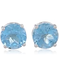 10k White Gold Round Blue Topaz Stud Earrings (5mm , 1.00 cttw)