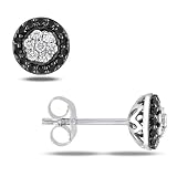 10k White Gold Black and White Diamond Ear Pin Earrings (.25 cttw, H-I Color, I2-I3 Clarity)