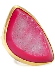 Heather Benjamin "Strong and Bright" Gold-Plated and Hot Pink Druzy Ring, Size 7