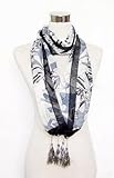 On Sale! Georgette Blue/White Floral Print with Tassle Accents - Circle Silk Scarf 13.5