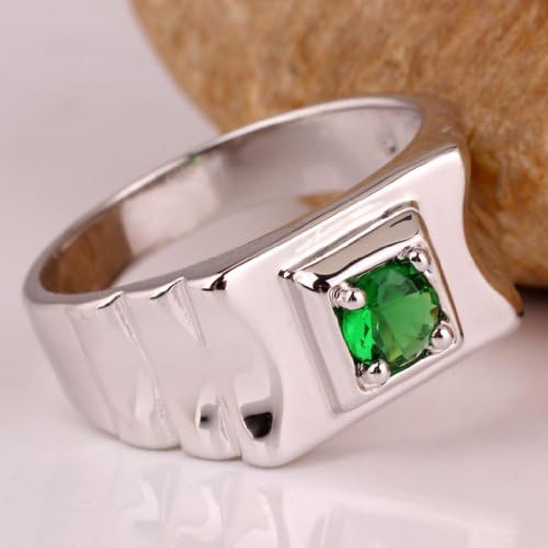 Sterling Silver White Gold Plated Round-Shape Created Blue Sapphire Ring for Men Size 12