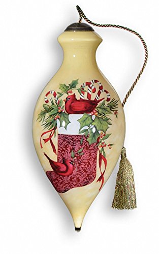 Ne’Qwa Art Cardinal Stocking – New for 2012 – Glass Ornament Hand-Painted Reverse Painting Distinctive 742-NEQ