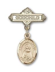 14K Gold Baby Badge with St. Anastasia Charm and Godchild Badge Pin
