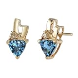 Distinctively Pretty 1.00 cts Trillion Cut London Topaz Diamond Earrings 14Kt Yellow Gold