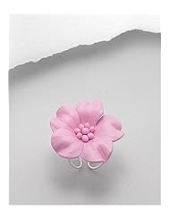 Light Pink Flower Leather Ring In White Base