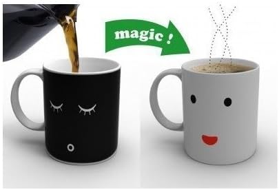 Magic Monday Morning Coffee Mug, White 12 oz Heat Activated Color and Face Changing Ceramic Coffee Cup