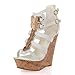 Bogata 04 Womens Metallic Embellished Embellished Platform Strappy Open Toe Wedges White