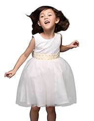 Girls Tulle Sleeveless Round Neck Jeweled Lace Flower-Girl Dress 