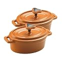Rachael Ray 12-Ounce Cast-Iron Covered Oval Casseroles, Set of 2, Orange