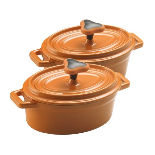 Rachael Ray 12-Ounce Cast-Iron Covered Oval Casseroles, Set of 2, Orange