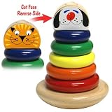 Classic Wood Stacking Ring Rocky Cat and Dog Made in USA Toy