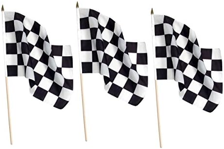 Online Stores Inc Checkered 12 x 18 inch Flag on Wooden Stick (3 PK)